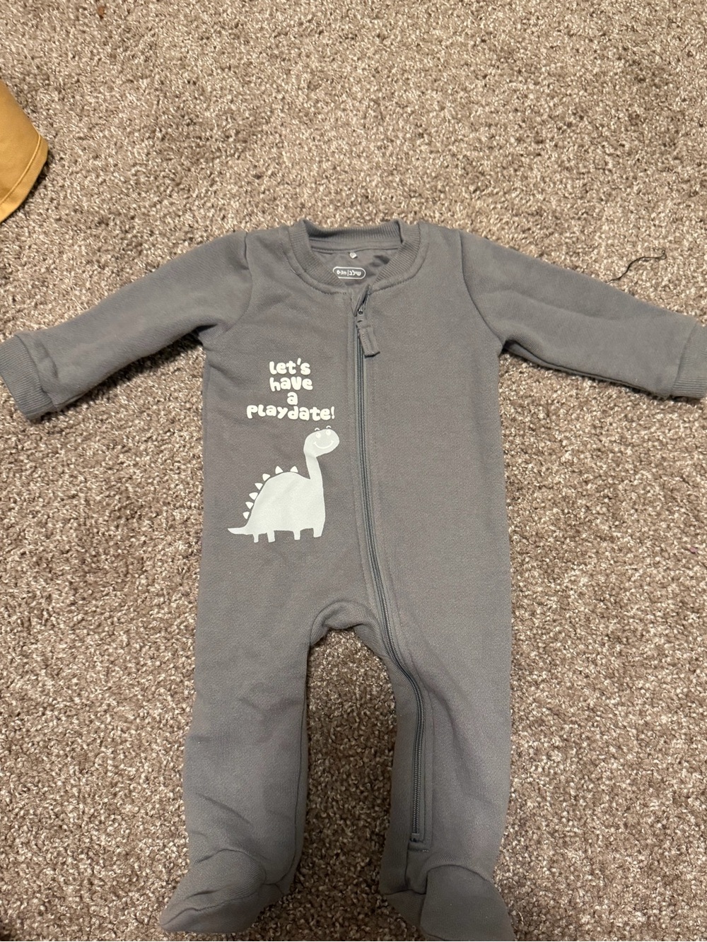 Gray Dinosaur Footed One-Piece Pajama - Cozy Zip Front